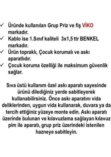 Ekonomik 3'lü Grup Priz Topraklı Çocuk Korumalı 8 Metre