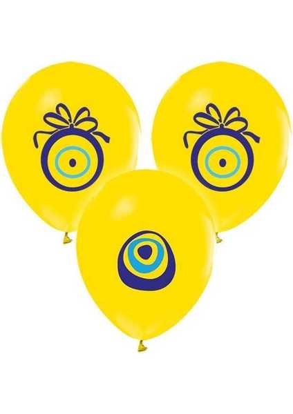 Nazar Boncuğu Baskılı Sarı 1 Paket Balon 50 Adet