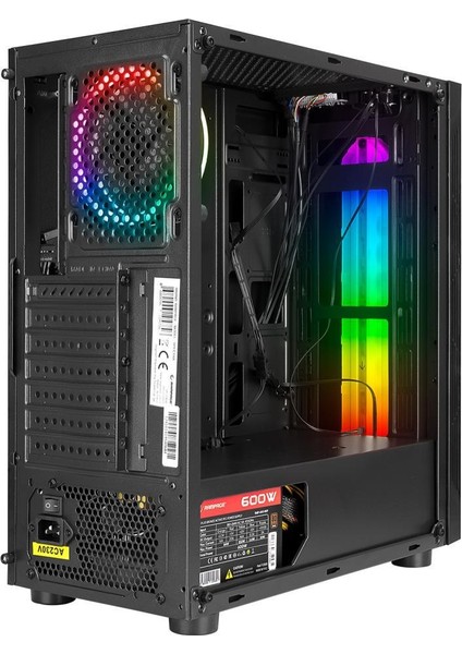 Spectra Tempered Glass 600W 80PLUS Rainbow Fan ve Ledli 1*usb 3.0 + 2* USB 2.0 Gaming Kasa