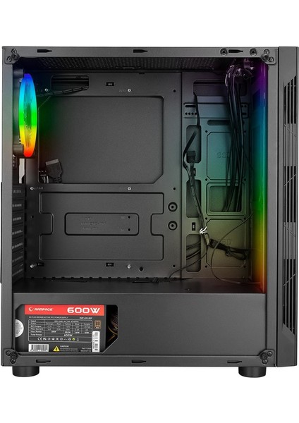 Spectra Tempered Glass 600W 80PLUS Rainbow Fan ve Ledli 1*usb 3.0 + 2* USB 2.0 Gaming Kasa