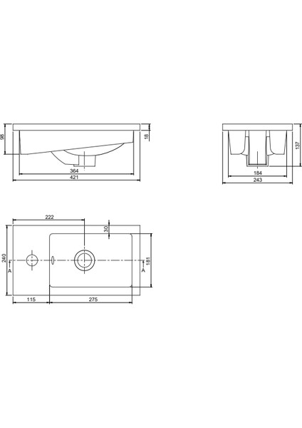 Seramik Cerastyle Mini L Lavabo 24X42CM