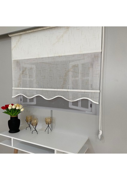 Volper Vp 1305 Çift Mekanizmalı Renkli Degrade Tül ve Stor Perde Beyaz Bej 130X200