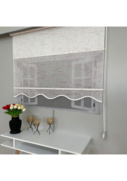 Volper Vp 1315 Çift Mekanizmalı Renkli Degrade Tül ve Stor Perde Beyaz Pembe 200X260