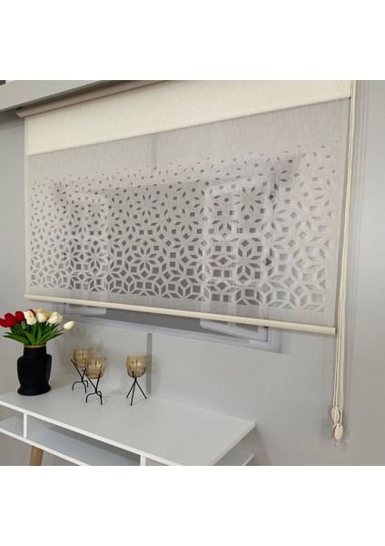 Volper VP1005 Çift Mekanizmalı Lazer Kesim Tül ve Stor Perde Krem 200X260