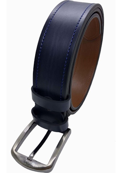 Erkek Deri Kemer 2'li Taba Lacivert Dikişli 4 cm modelleri