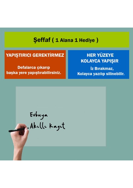 Akıllı Kağıt - 60x100 Cm 1 Şeffaf+1 Beyaz, Not Belge Fotoğraf Tutucu Özellikli Statik Sihirli Pano
