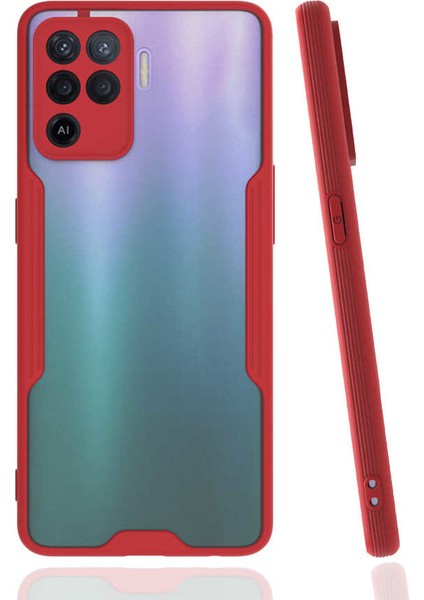 - Oppo Reno 5 Lite - Kılıf Kenarı Renkli Arkası Şeffaf Parfe Kapak - Kırmızı