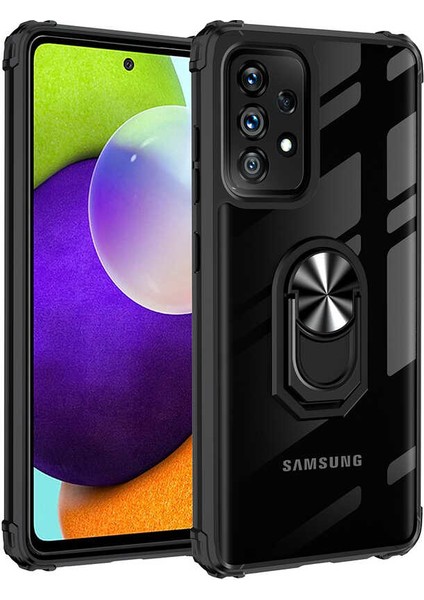 - Samsung Galaxy A72 - Kılıf Yüzüklü Arkası Şeffaf Koruyucu Mola Kapak - Siyah