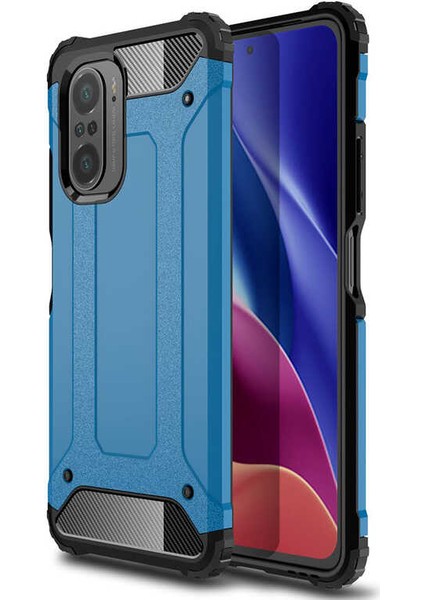 - Xiaomi Poco F3 - Kılıf Çift Katman Zırh Tank Crash Military Kapak - Mavi - T17034