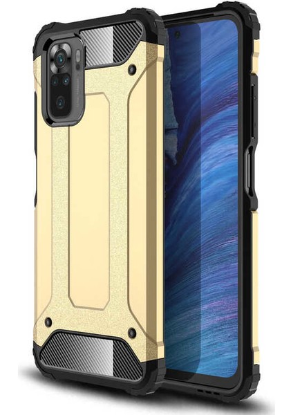 - Xiaomi Redmi Note 10S - Kılıf Çift Katman Zırh Tank Crash Military Kapak - Gold
