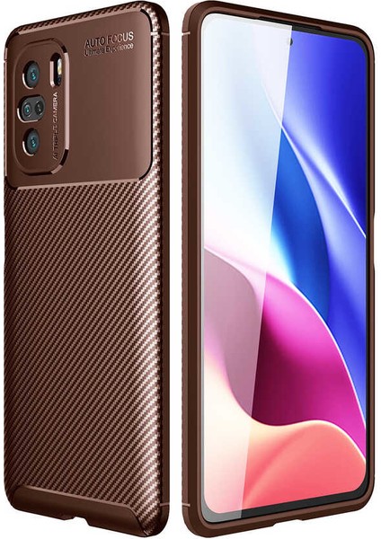 - Xiaomi Poco F3 - Kılıf Auto Focus Karbon Negro Silikon Kapak - Kahverengi - T17084