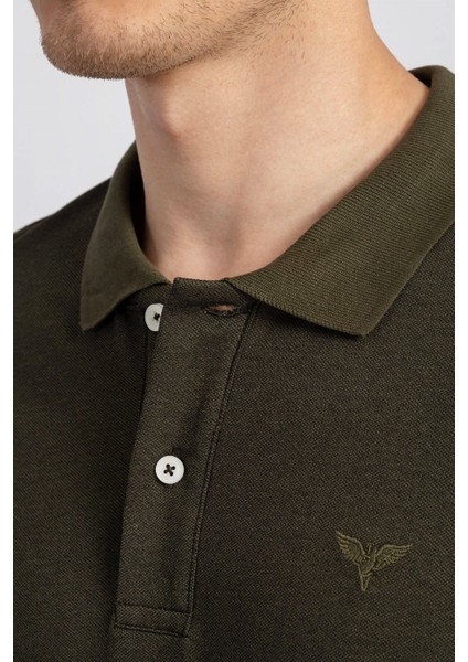 Slim Fit Dar Kesim Polo Yaka Haki Erkek T-Shirt modelleri
