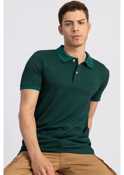 Slim Fit Dar Kesim Polo Yaka Yeşil Erkek T-Shirt