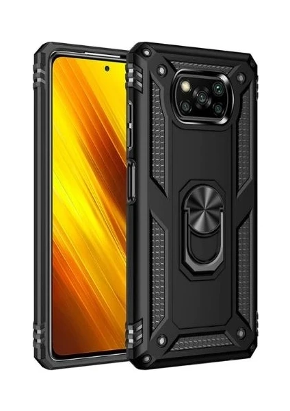 Xiaomi Poco X3 Nfc Kılıf Mıknatıslı Yüzüklü Zırh Tank Kamera Korumalı Kılıf