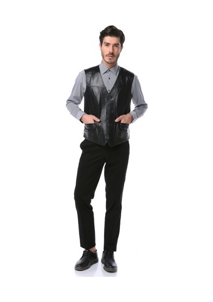 2145 Deri Yelek Erkekler İçin Modern ve Zarif Kesim Siyah Renk Seçeneği fiyatları