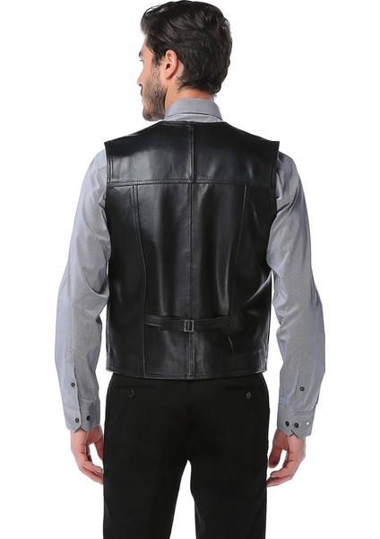 2145 Deri Yelek Erkekler İçin Modern ve Zarif Kesim Siyah Renk Seçeneği modelleri