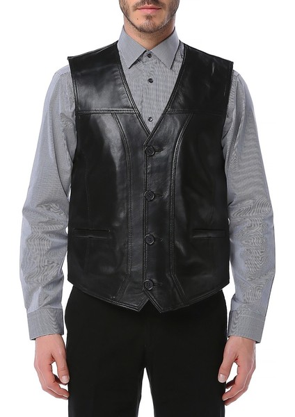2145 Deri Yelek Erkekler İçin Modern ve Zarif Kesim Siyah Renk Seçeneği fırsatları
