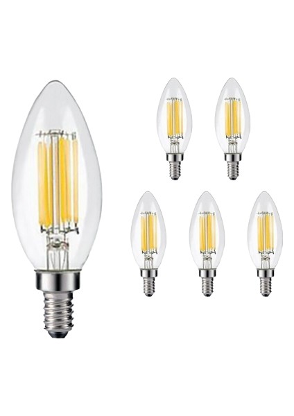 Rustik LED Ampul 4W E14 İnce Duy Gün Işığı 3200K ERD25 5 Adet Lambam Dimmerli Düz Mum Ampul