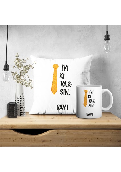 3551 Kişiye Özel İsimli Babalar Günü İyi Ki Varsın Baskılı Kupa Yastık Kılıfı Seti
