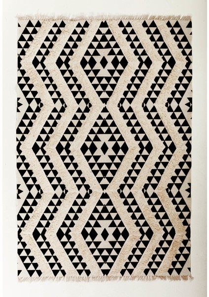 Rustik 4019 Siyah & Beyaz 80 x 150 cm Iskandinav Boho Stil Kilim