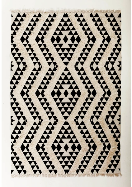  Rugs Modern Rustik 4019 Siyah & Beyaz 80 x 150 cm Iskandinav Boho Stil Kilim