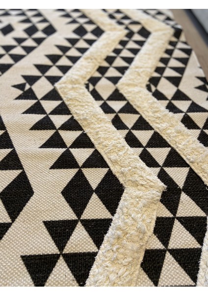 Rustik 4019 Siyah & Beyaz 80 x 150 cm Iskandinav Boho Stil Kilim