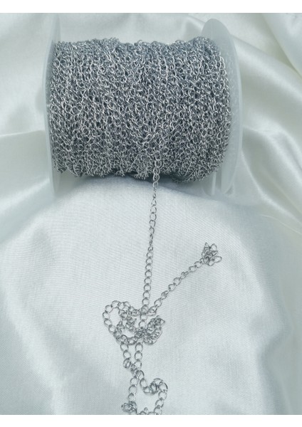 5 Metre Gümüş Renk Rodyum Zincir Takı Malzemesi