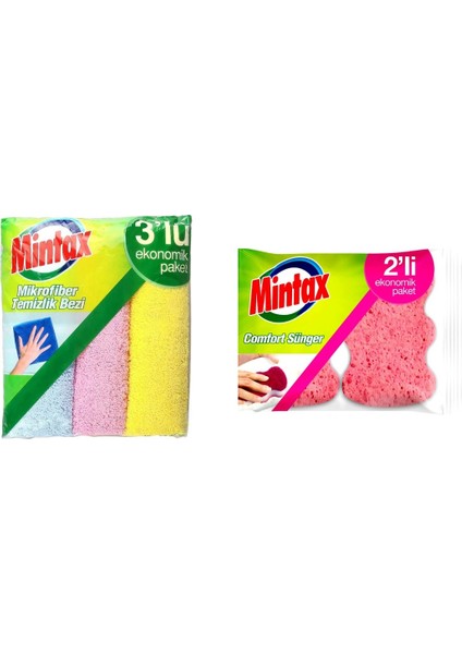 Mikrofiber Temizlik Bezi 3'lü + Comfort Sünger Oluklu 2'li