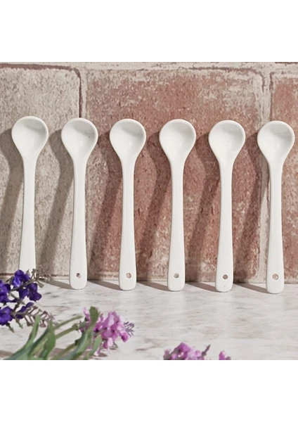 Porselen Büyük Beyaz 6'lı Çay Kaşığı Set 13 cm