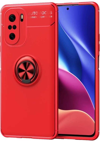 Caseworld Xiaomi Poco F3 Kılıf Renkli Yüzüklü Manyetik Silikon Kapak Kırmızı - Kırmızı