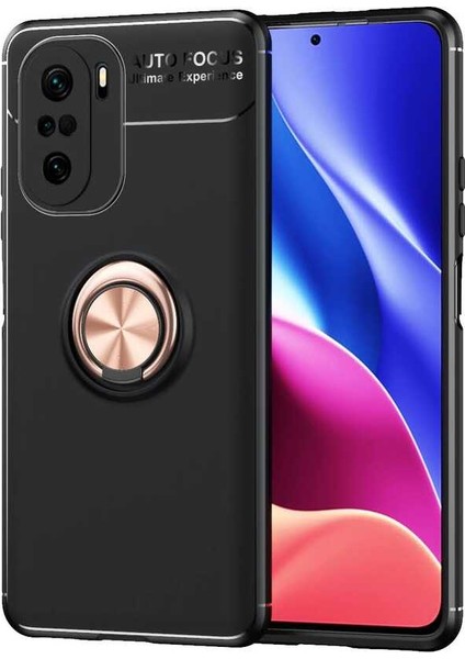 Caseworld Xiaomi Poco F3 Kılıf Renkli Yüzüklü Manyetik Silikon Kapak Siyah - Rose Gold