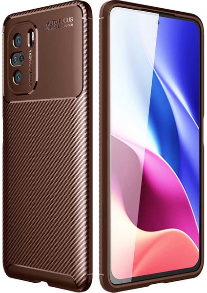 Caseworld Xiaomi Poco F3 Kılıf Karbon Tasarımlı Kapak - Kahverengi