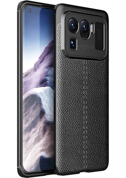 Xiaomi Mi 11 Ultra Kılıf Darbe Korumalı Deri Görünümlü Silikon Arka Kapak - Siyah