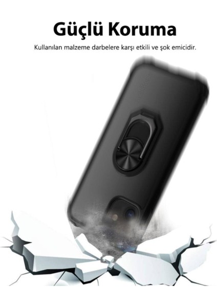 Samsung Galaxy A02 Kapak Şeffaf Yüzüklü Kenar Korumalı Standlı Kılıf - Lacivert fiyatları