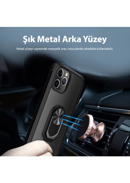 Samsung Galaxy A02 Kapak Şeffaf Yüzüklü Kenar Korumalı Standlı Kılıf - Lacivert indirimleri