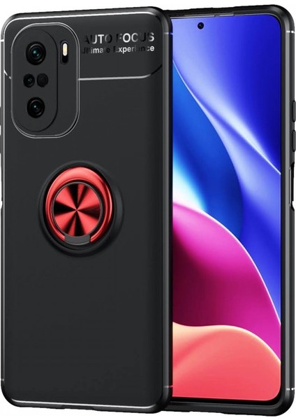 Xiaomi Redmi K40 Kılıf Yüzüklü Silikon Range - Siyah-Kırmızı