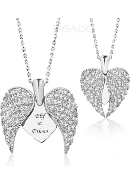 Sevgiliye Hediye Isme Özel 925 Ayar Gümüş Aşkın Kanatları Kolye