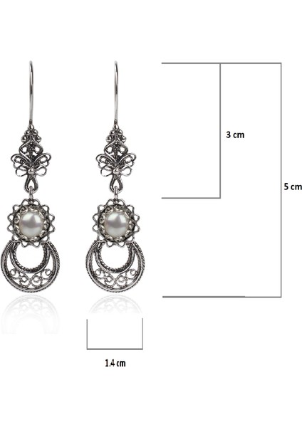 925 Ayar Gümüş Otantik El Işçiliği Telkari Doğal Inci Taş Kadın Sarkaç Ay Küpe