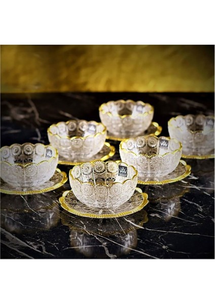 Altın Yaldızlı Cam 6'lı Tabaklı Kase Tatlı Kasesi fiyatları