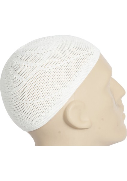 Gold Lüks Dantel Örme Namaz Takkesi Beyaz 1 Adet