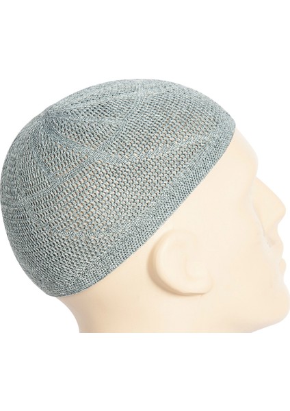 Gold Lüks Dantel Örme Namaz Takkesi Koyu Gri 1 Adet