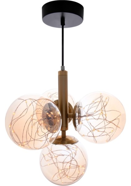 4lü Sarkıt Avize Karpuz Avize - Cam Avize 4 Lü Top Avize - LED Avize Ledli Avize Rose Gold Bal Rengi