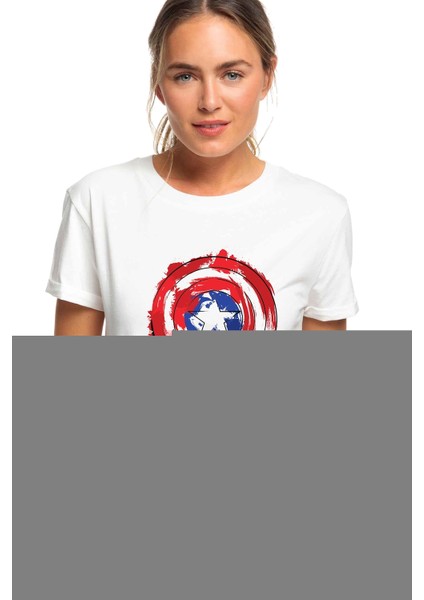 Captain America Shield Baskılı Beyaz Kadın Tshirt
