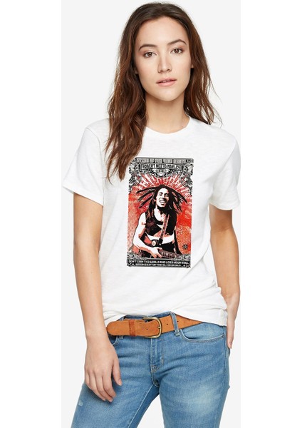 Bob Marley 1 Baskılı Beyaz Kadın Tshirt