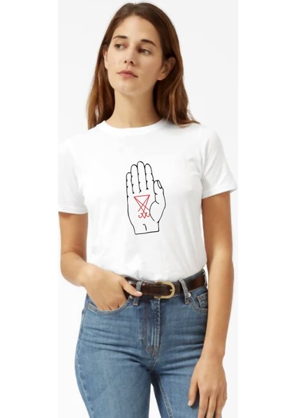 Lucifer Sigil Of Lucifer Palm Kadın Beyaz Tshirt