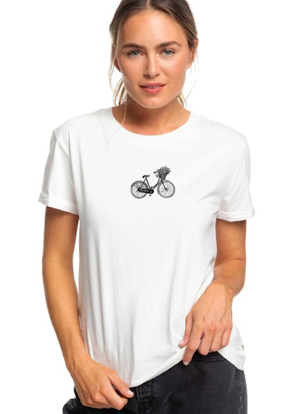 Bicycle Clipart Black And White Bicycle Baskılı Beyaz Kadın Örme Tshirt