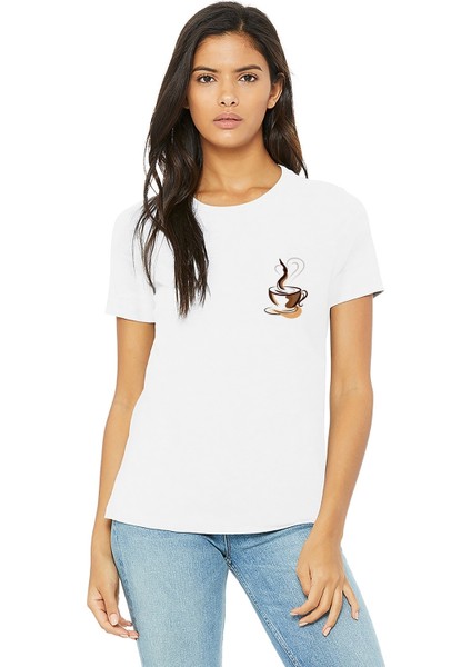 Watercolor Coffee Cup Kadın Beyaz Tshirt
