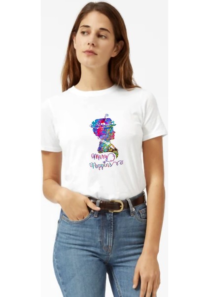 Silhouette Mary Poppins Photographic 2 Kadın Beyaz Tshirt