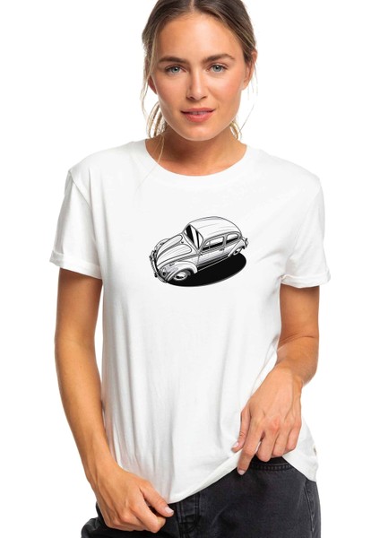 Vw Beetle Classic Baskılı Beyaz Kadın Tshirt