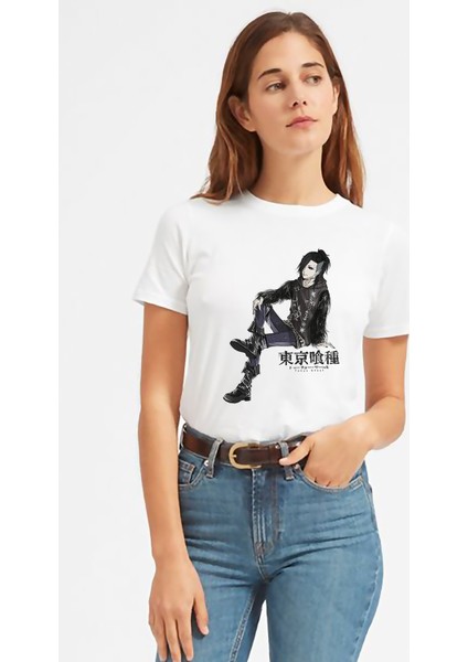 Anime Tokyo Ghoul Anteiku Baskılı Beyaz Kadın Tshirt